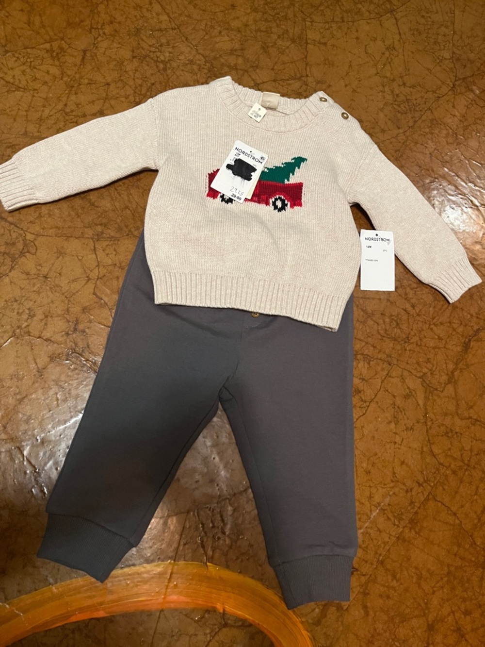 NWT Tucker + Tate  Knit Baby Sweater with Red Truck Motif Sz 12 Mo